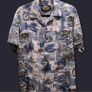 Harley-Davidson Men's Blue and Gray Motorcycle Shirt